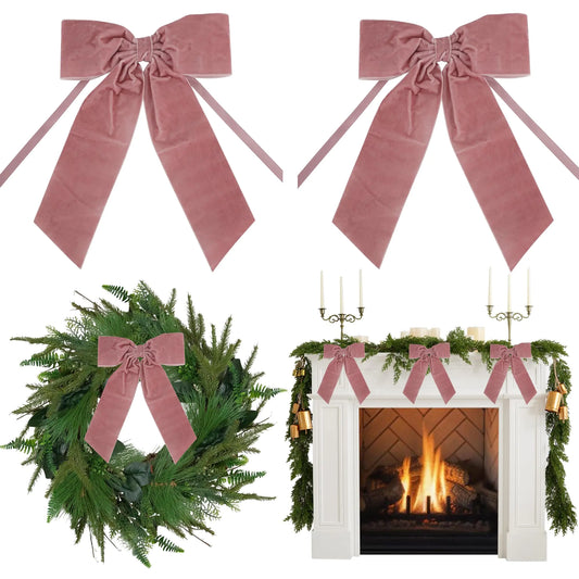 Velvet Pink Rosy Bows 7" Tie-Ons 2-Pack garland
