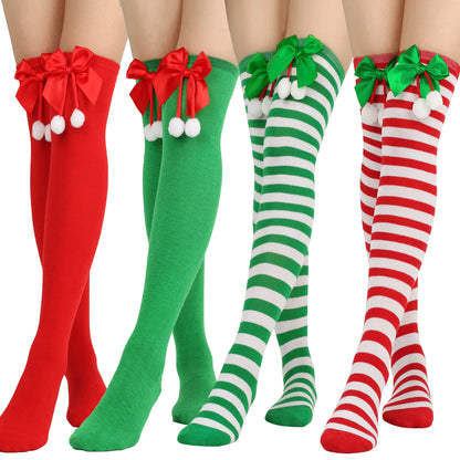 Bow Over Knee Christmas Socks for Women