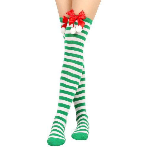 Bow Over Knee Christmas Socks for Women